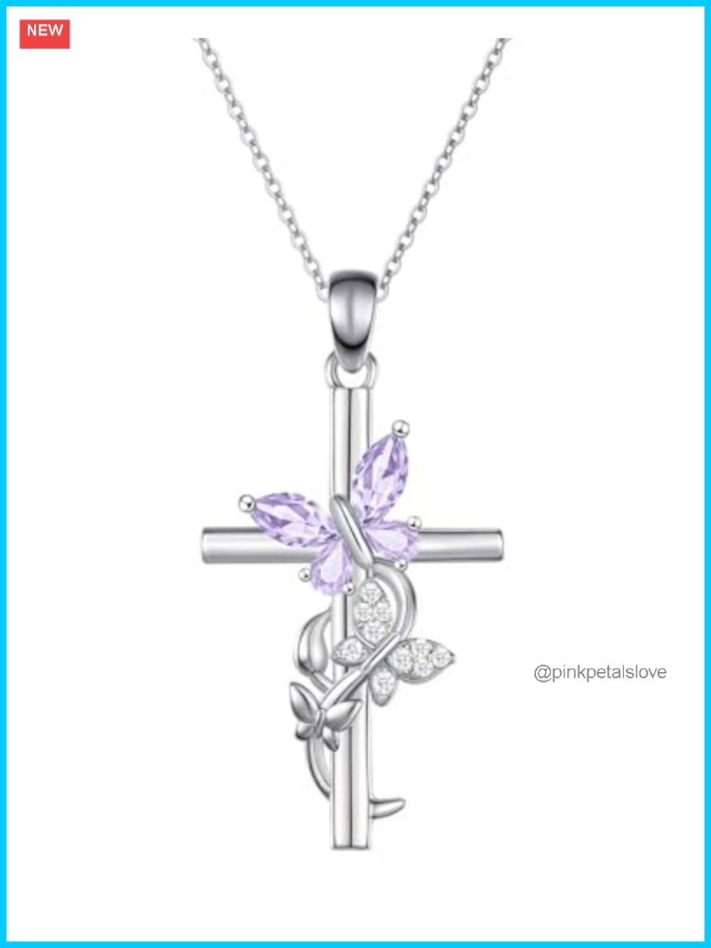 925 Silver Butterfly Cross Necklace 18K Plated Birthstone Pendant